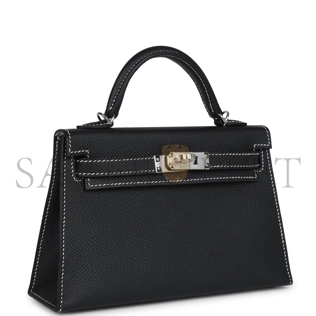 H**mes master mini kelly ii black verso epsom palladium hardware (19*12*5.5cm)